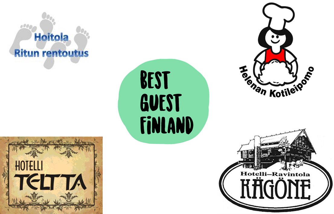 Kuvassa osallistujayritysten logoja: Ritun Rentoutus, Hotelli Teltta, Best Guest Finland, Helenan Kotileipomo ja Hotelli-Ravintola Kägöne