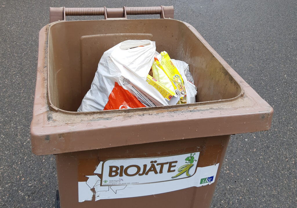 Plastic bag in a biowaste bin