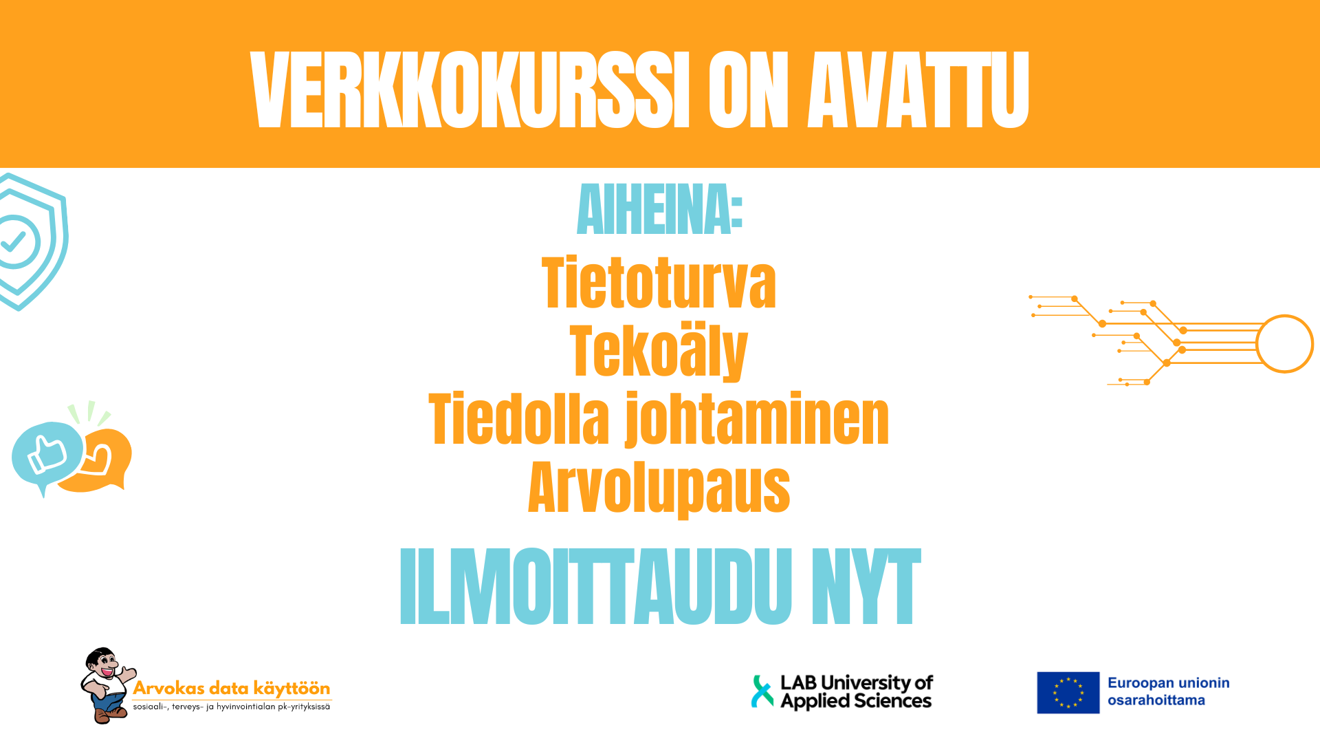 mainoskuva jossa yllämainitut aiheet ja rahoittajien logot