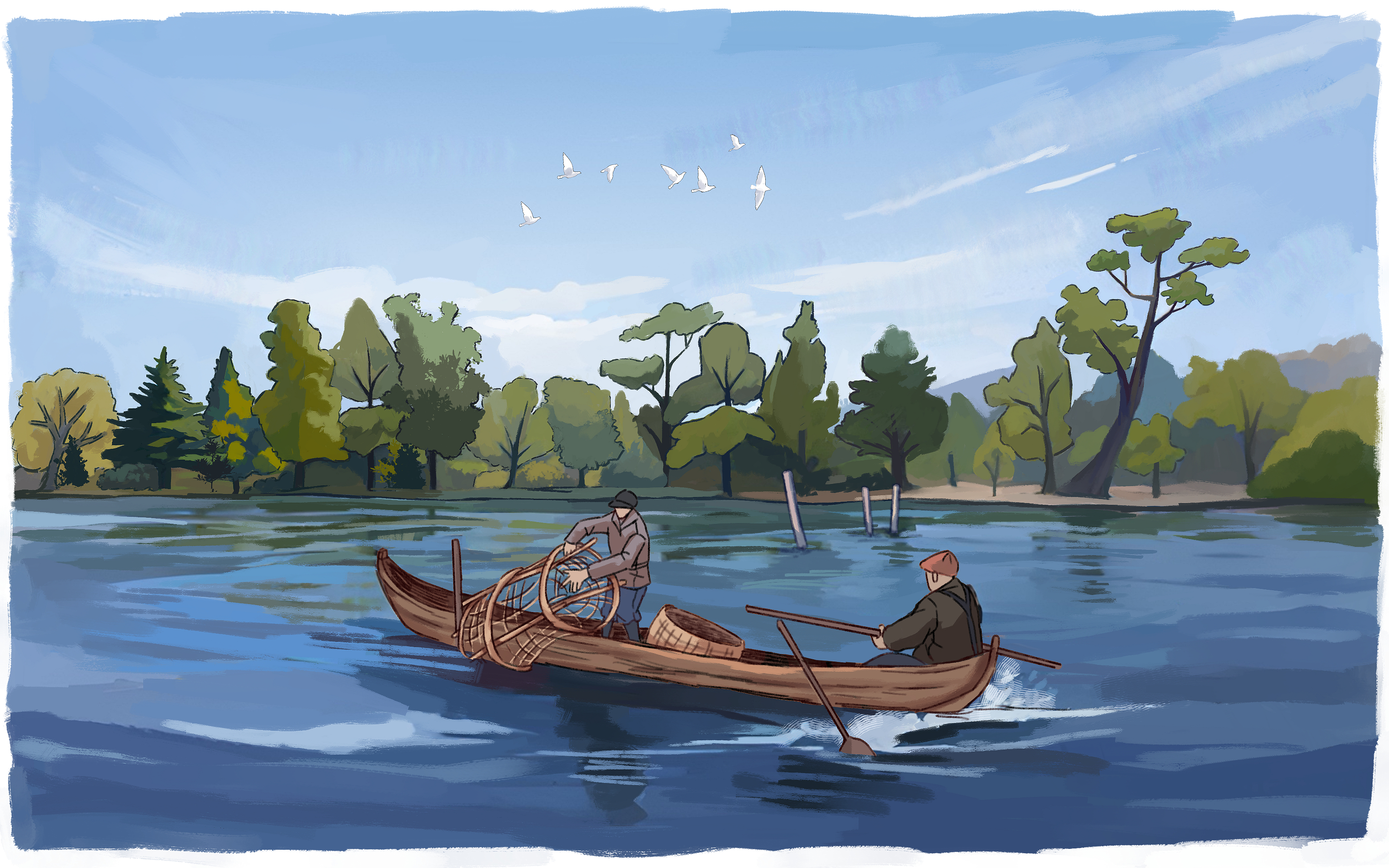 Kaksi miestä kalassa Saimaalla