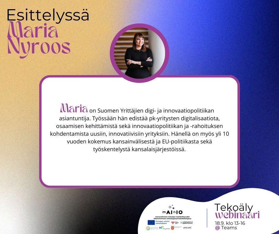 Maria Nyroos on Suomen Yrittäjien digi- ja innovaatiopolitiikan asiantuntija.