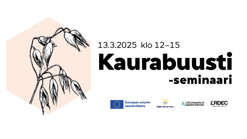 Kaurabuustiseminaarin tapahtumalogo, jossa kuvituksena kauran röyhy ja toimijoiden logot