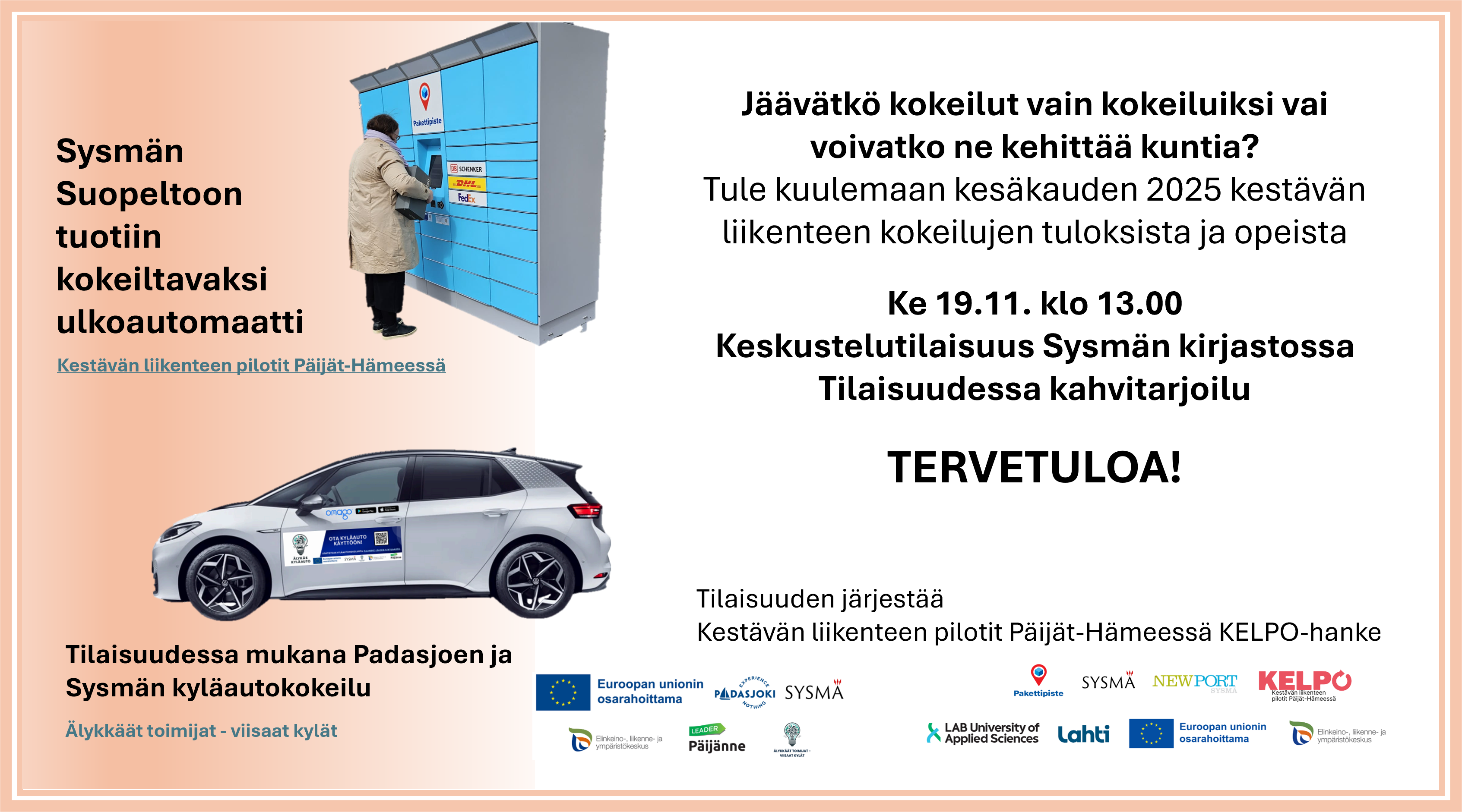 Pakettiautomaatti ja kyläauton kuva