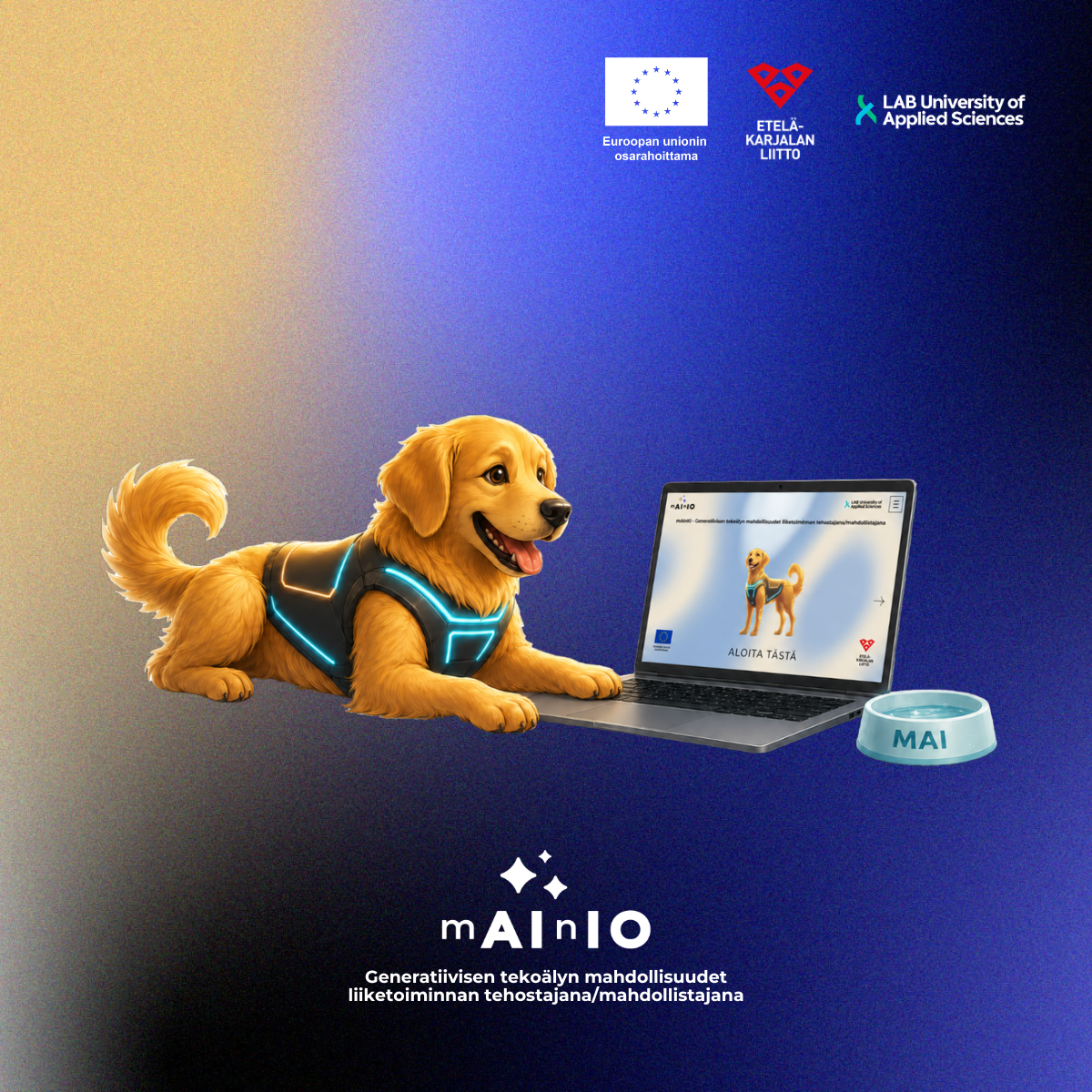 Golden retriever looks at a laptop