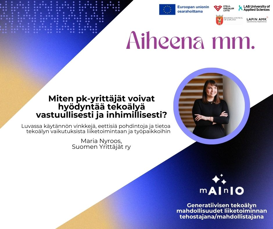 Webinaarin aiheena mm. miten pk-yrittäjät voivat hyödyntää tekoälyä vastuullisesti ja inhimillisesti