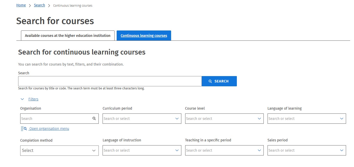 Search for courses