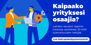 Banneri, jossa ohjataan lukemaan oppilaitosyhteistyöstä.