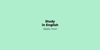 Vihreällä pohjalla teksti Study in English Apply now