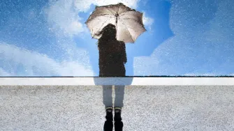 A  girl with umbrella reflected
