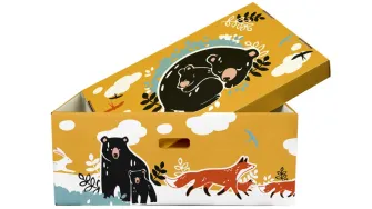 LABin Muotoiluinstituutin opiskelijan Riina Haapakallion suunnittelema kuosi äitiyspakkaukseen.