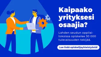 Banneri, jossa ohjataan lukemaan oppilaitosyhteistyöstä.