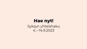 Syksyn yhteishaun vaaleanpunainen kuvituskuva, missä lukee haun alkamispäivä