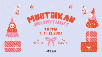 Vuoden 2023 joulumyyjäisten visuaalinen ilme on Muotoiluinstituutissa graafista suunnittelua opiskelevan Sinna Tuonosen käsialaa.