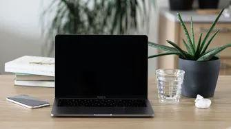 Laptop on table study from home.