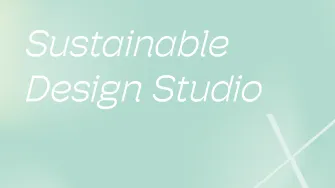 Vihreällä taustalla valkoinen teksti: Sustainable Design Studio
