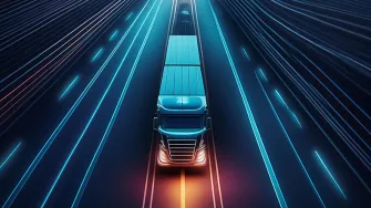 Animoitu rekka tiellä.