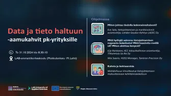 Data ja tieto haltuun -aamukahvit pk-yrityksille 31.10.2024 klo 8.30-10