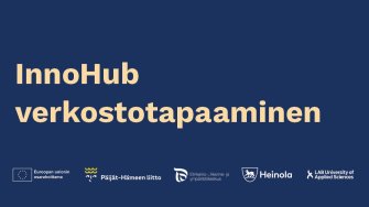 Tumman sinisellä pohjalla teksti: InnoHub verkostotapaaminen