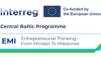 Hankkeen rahoittajan logo, sekä hankkeen omia visuaalisia elementtejä