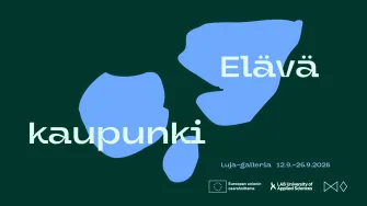 Elävä kaupunki -näyttelyn banneri