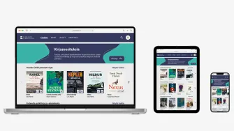 LABin Muotoiluinstituutin opiskelijatiimin suunnittelema päänäkymä E-kirjaston palvelusta.