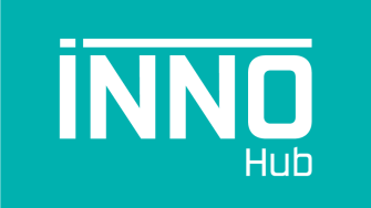 InnoHub valkoisena tekstinä turkoosilla pohjalla