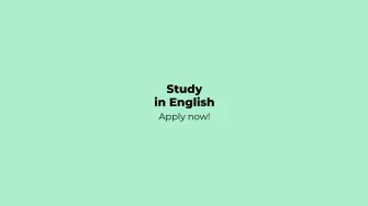 Vihreällä pohjalla teksti Study in English Apply now