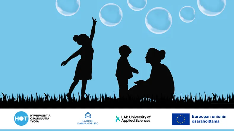 Siluettikuva lapsista ja naisesta