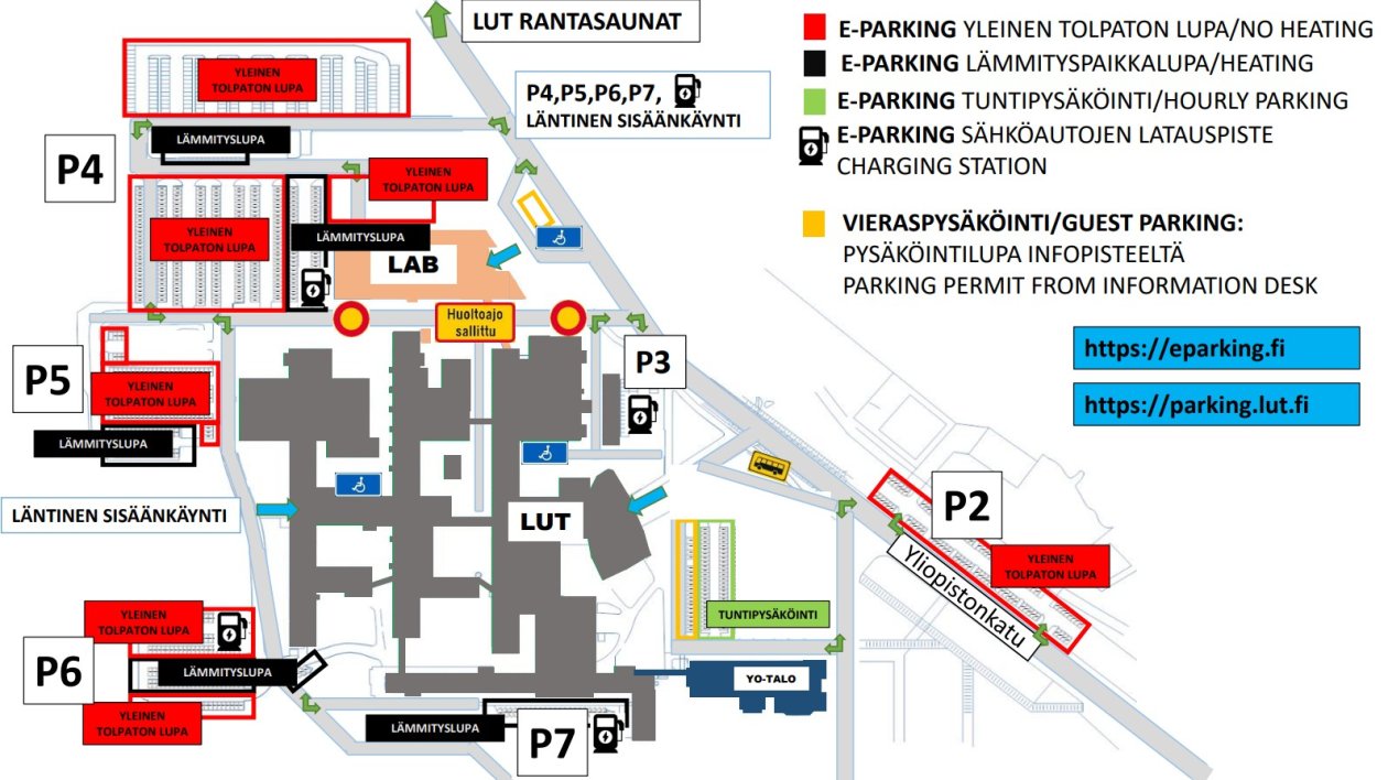 Lappeenrannan kampusalueen pysäköintikartta 2025.