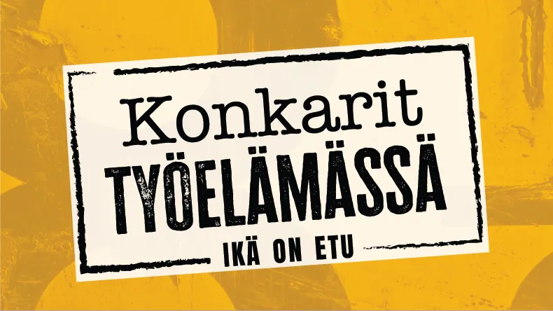 Konkarit työelämässä -hankkeen logo keltaisella taustalla