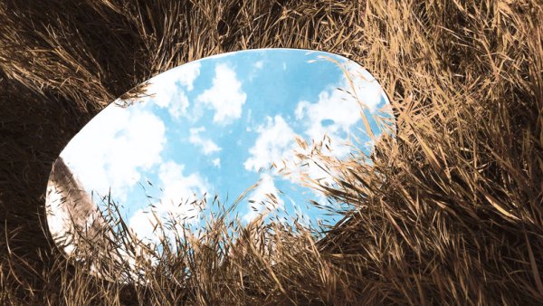  A round mirror on the ground