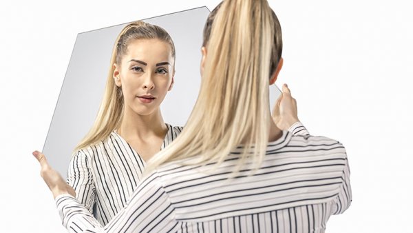 LAB brand image girl mirror reflection