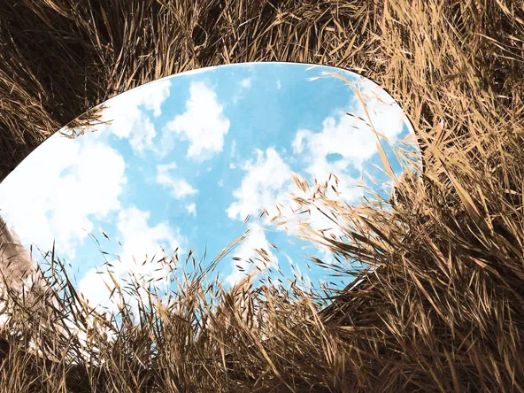  A round mirror on the ground