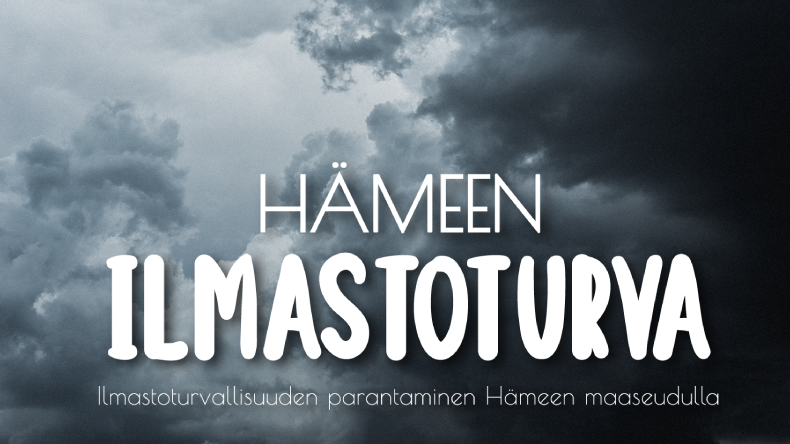 Hämeen ilmastoturva -hankkeen logo aseteltuna ukkospilvien päälle