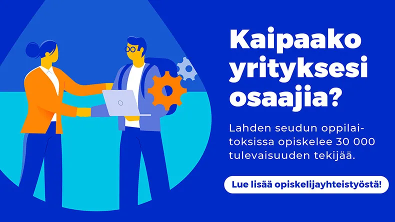 Banneri, jossa ohjataan lukemaan oppilaitosyhteistyöstä.
