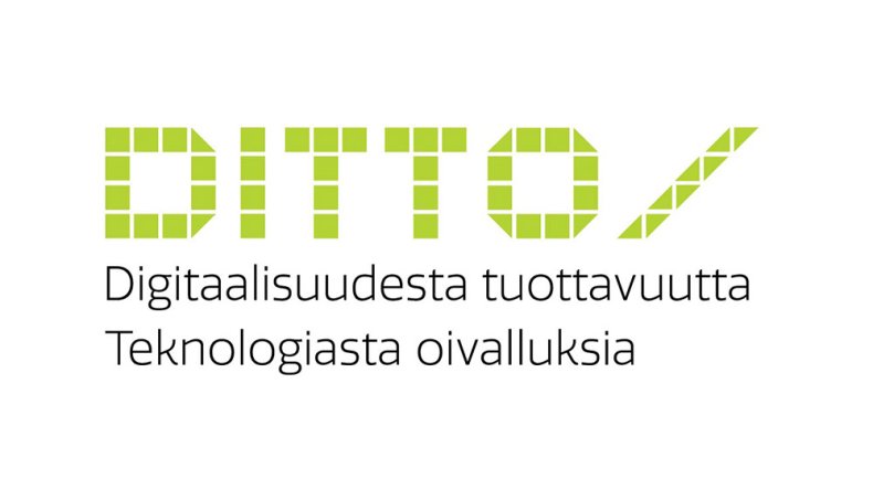 DITTO-logo, jossa DITTO keltaisen vihreällä ja alla mustalla hankkeen slogan