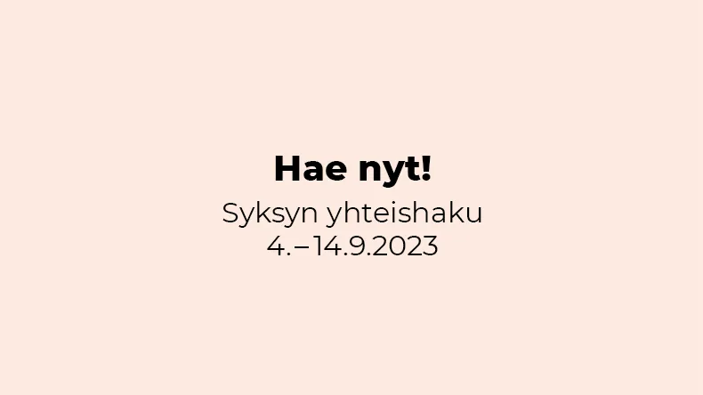 Syksyn yhteishaun vaaleanpunainen kuvituskuva, missä lukee haun alkamispäivä