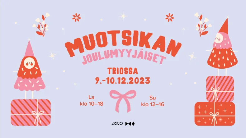 Vuoden 2023 joulumyyjäisten visuaalinen ilme on Muotoiluinstituutissa graafista suunnittelua opiskelevan Sinna Tuonosen käsialaa.