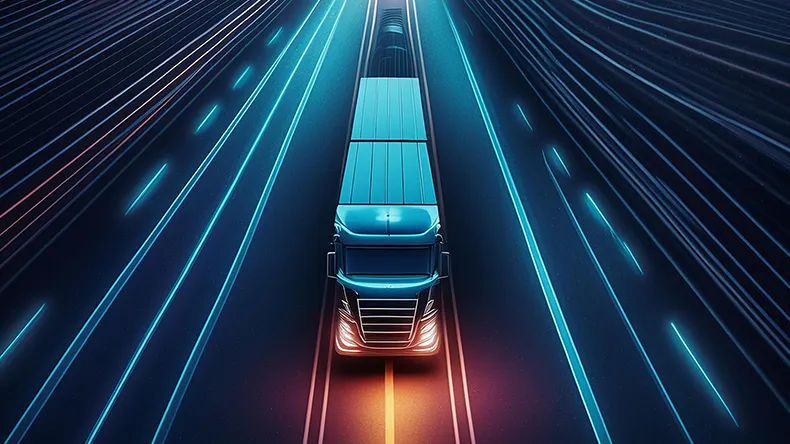 Animoitu rekka tiellä.