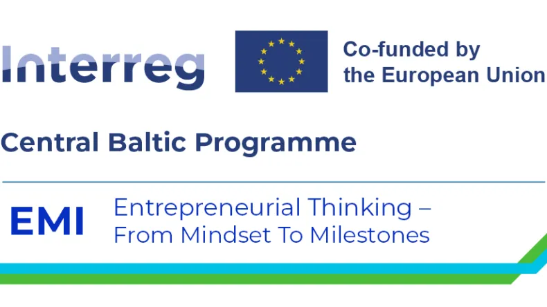 Hankkeen rahoittajan logo, sekä hankkeen omia visuaalisia elementtejä