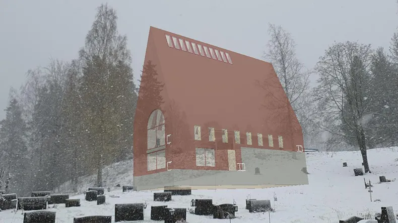 Rautjärven kirkon hahmotuskuva AR-ohjelmalla