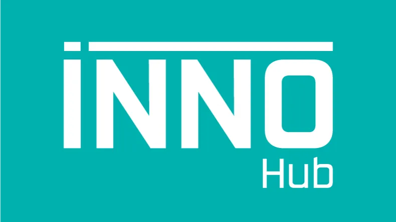 InnoHub valkoisena tekstinä turkoosilla pohjalla