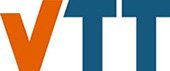 VTT logo, letter v is orange, v-letters are dark blue, all capitals
