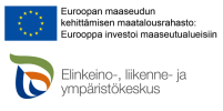 rahoittajan logot, EU lippu maaseuturahasto ja elinkeino-, liikenne ja ympärisröministeriön logo