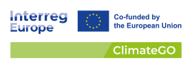 Interreg Europe Co-funded logo yhdistettynä ClimateGO logoon